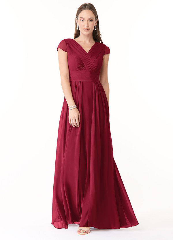Azazie Organa Robes Demoiselle d'honneur Robe Trapèze en Mousseline de soie Plissée Bourgogne image1