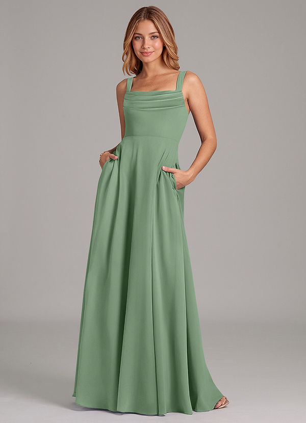 Azazie Shaude Bridesmaid Dresses Matcha A-Line Pleated Chiffon Dress image1
