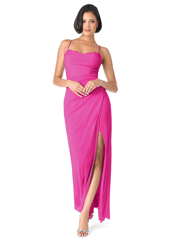 Azazie Ashana Vestidos de dama de honor Vestido de Fucsia de Malla de Recto con Corazón de encaje image1