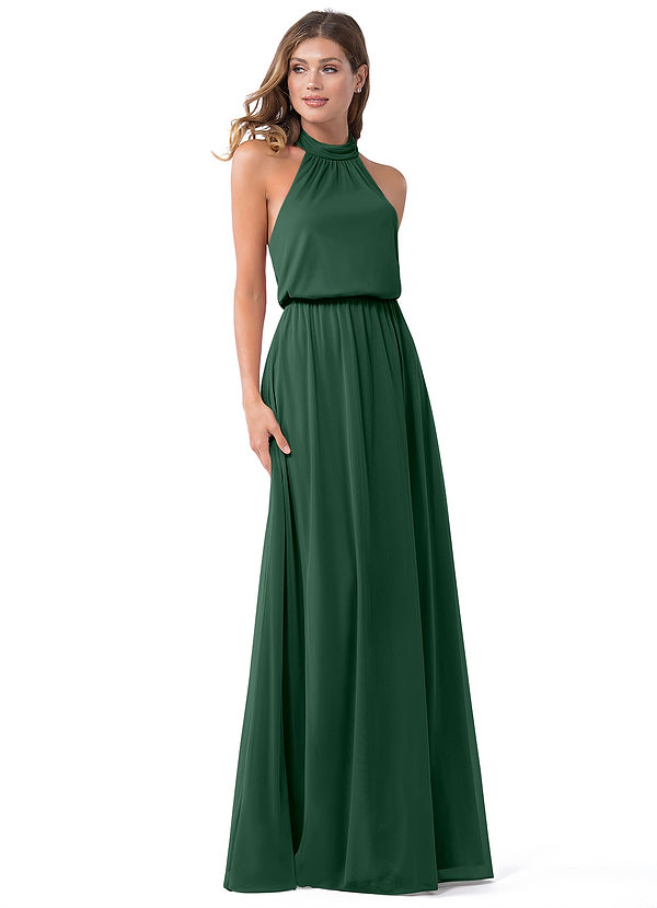 Azazie Landry Bridesmaid Dresses Dark Green A-Line Pleated Mesh Dress image1