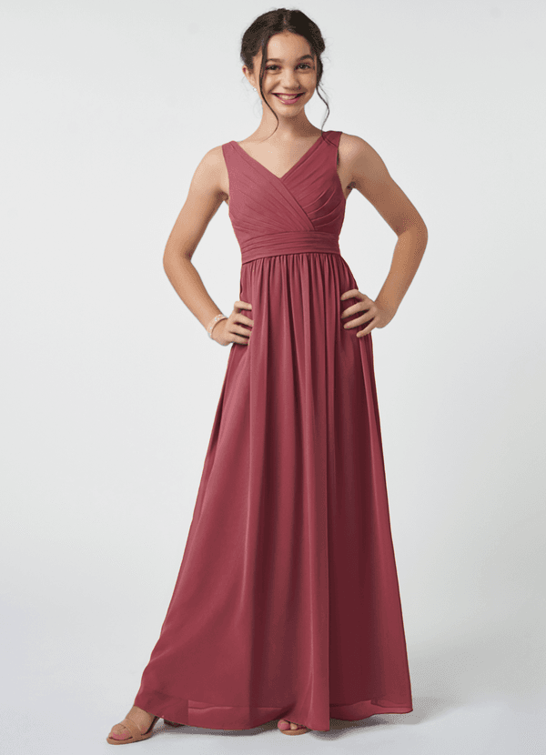 Azazie Kora Junior Merlot A-Line Pleated Chiffon Dress image1