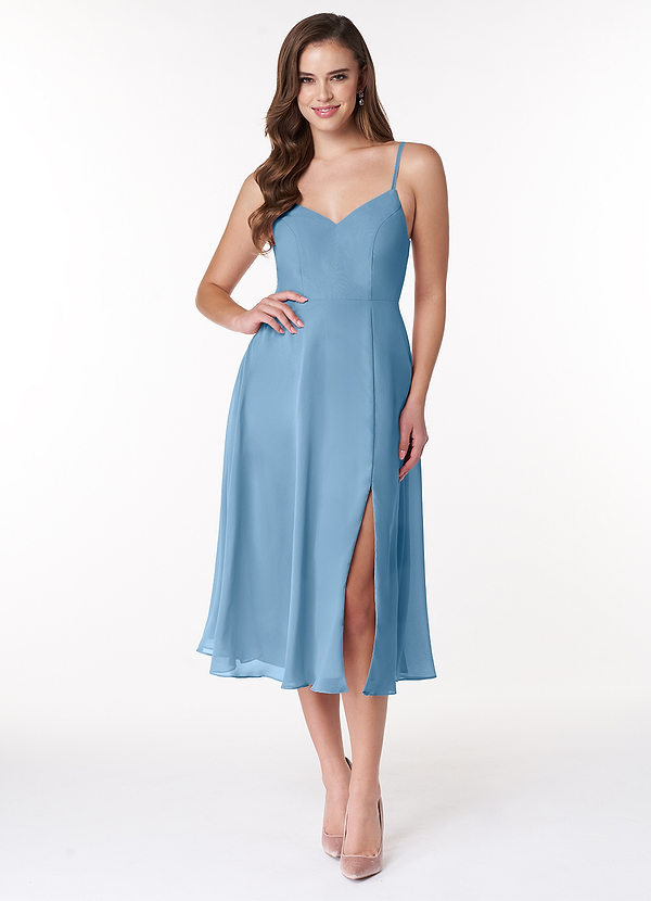 Azazie Clarissa Bridesmaid Dresses Steel Blue A-Line V-Neck Chiffon Dress image1