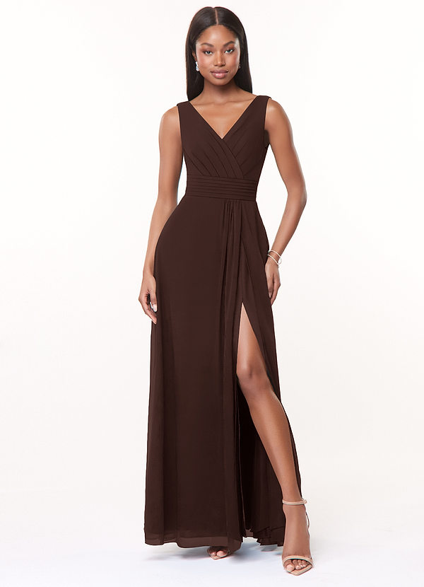 Azazie Karina Bridesmaid Dresses Ganache A-Line Pleated Chiffon Dress image1