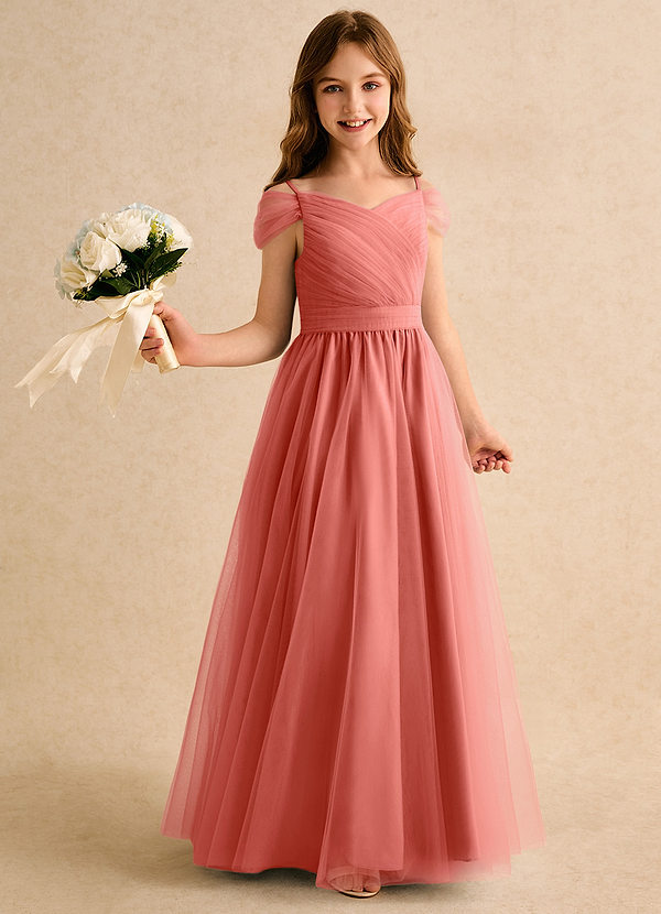 Azazie Yuna Girls Formal Blomsterpigekjoler A-linje Off the shoulder Tulle Gulvlængde Kjole image1