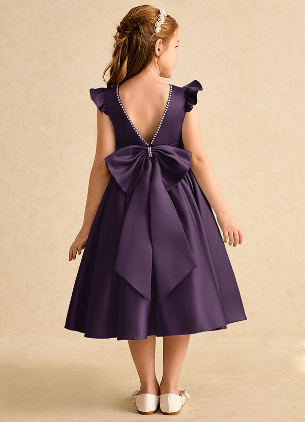 Azazie Dumpling Flower Girl Dresses Vestido de Ciruela de Satin Mate de Corte En A con Lazo image1