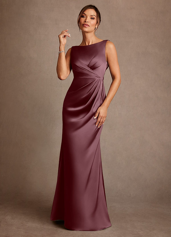 Azazie Baltimore Mother of the Brides Dresses Sangria A-Line Pleated Stretch Satin Dress image1