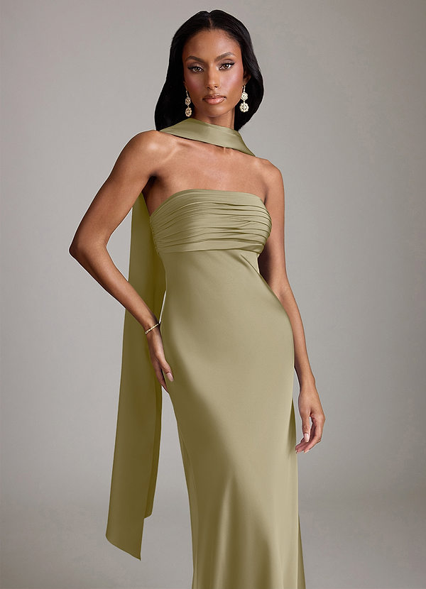 Azazie Saylor Bruidsmeisjes Jurken Jurk van Stretch Satijn met Zeemeermin Strapless Mosgroen image1