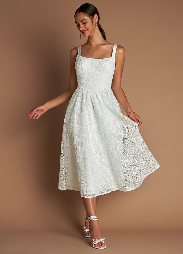 fitted lace wedding dress Jane Summers Jacqueline Strapless Little White Rehearsal and Casual Wedding Dress with Light Blue Tie 4 / White , Female , Adult