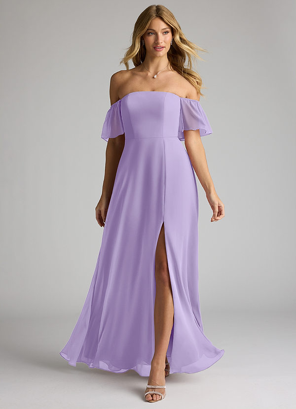 Azazie Sue Bridesmaid Dresses Lilac A-Line Off the Shoulder Chiffon Convertible Dress image1