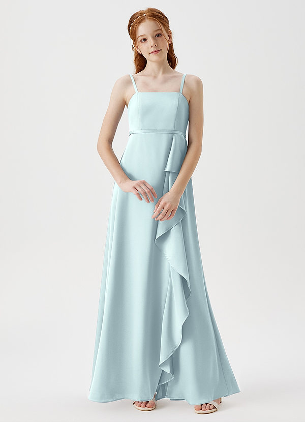 Azazie Kaylee Junior Robe Trapèze en Satin extensible avec ceinture Brume image1