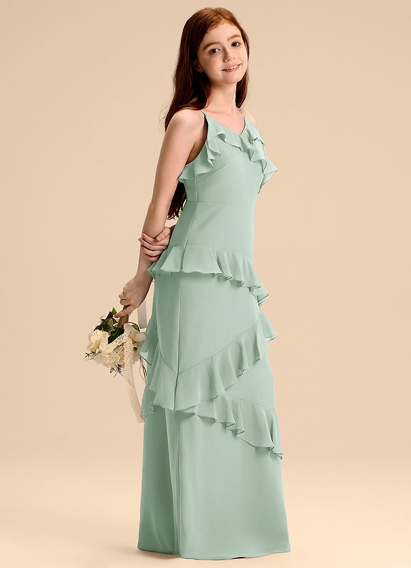 Azazie Evara Junior Abito A-Line in Chiffon Agave image1
