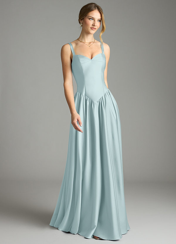 Azazie Evadina Vestidos Dama de Honor Vestido de Neblina de Satén Elástico de Corte en A con Corsé image1