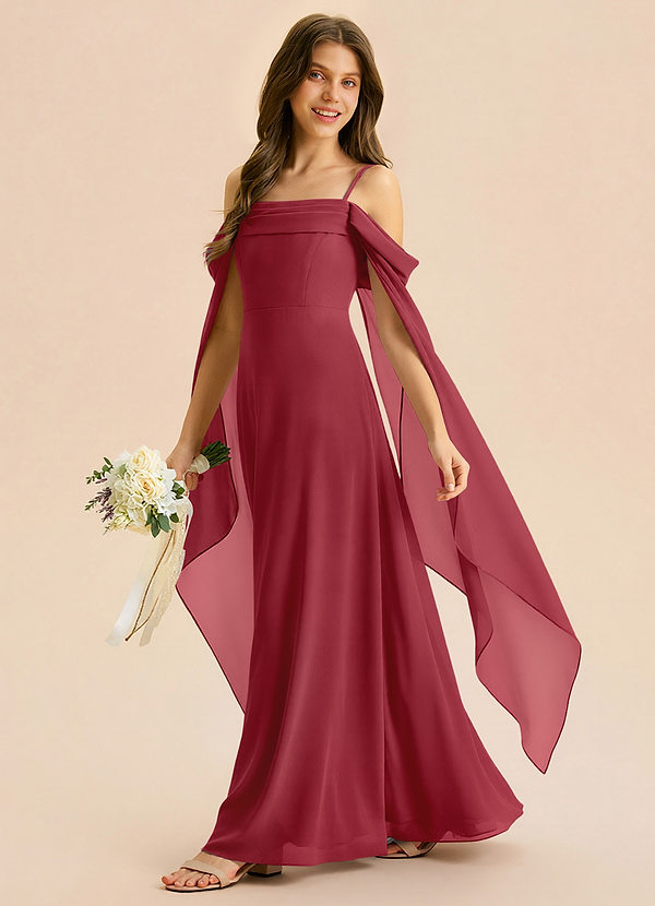 Azazie Moana Junior A-Linie Plissee Chiffon Kleid Granatapfelrot image1
