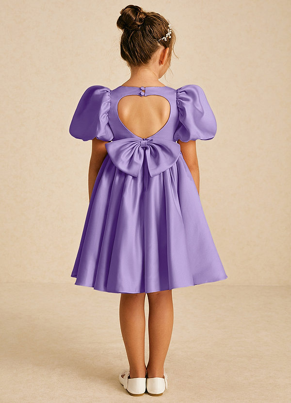 Azazie Muffin Flower Girl Dresses Tahiti A-Line with Sleeves Matte Satin Dress image1