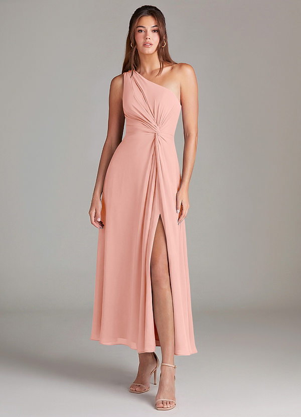 Azazie Brooke Brautjungfernkleider A-Linie One-Shoulder Chiffon Kleid Rosettenrosa image1