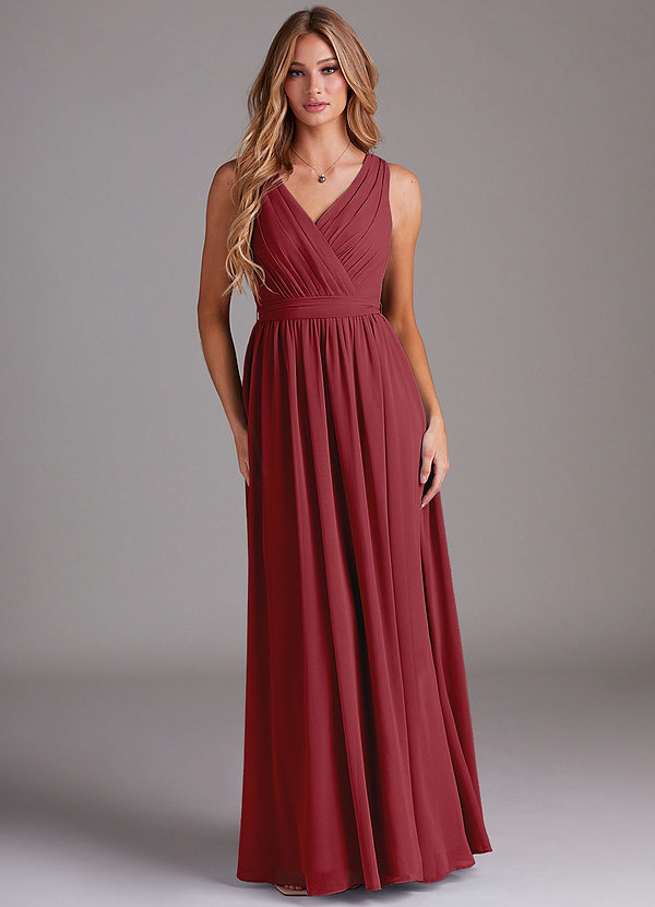 Azazie Kingsley Bridesmaid Dresses Pomegranate A-Line Lace Chiffon Dress image1