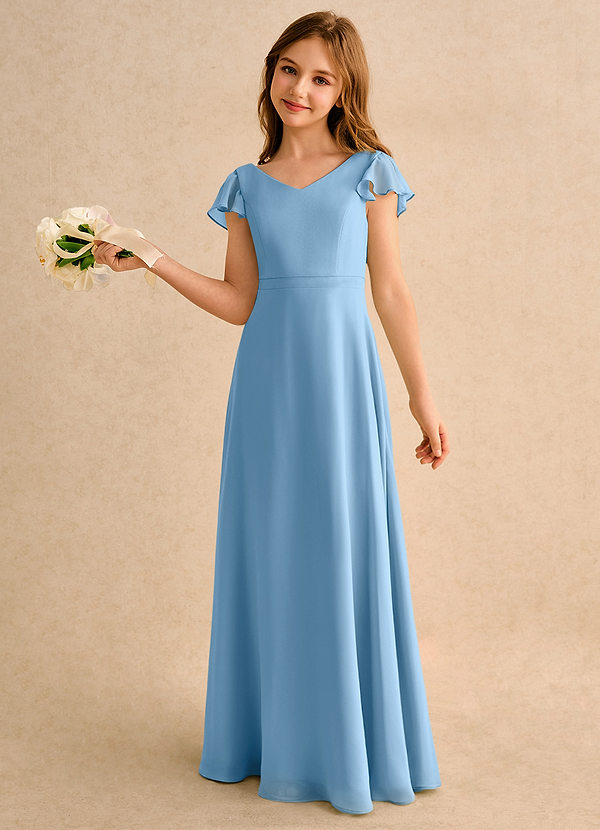 Azazie Nari Girls Formal Blumenkinder Kleider A-Linie mit ärmel Chiffon Kleid Stahlblau image1