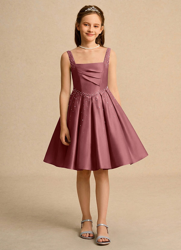 Azazie Jello Flower Girl Dresses Amethyst Ball-Gown Pleated Matte Satin Dress image1