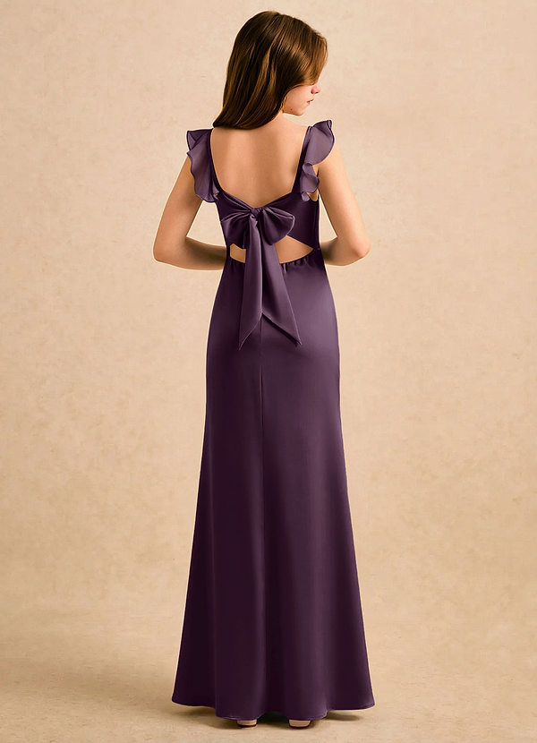 Azazie Novalie Girls Formal Flower Girl Dresses Plum Mermaid Bow Stretch Satin Dress image1