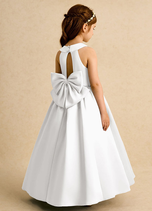 Azazie Daisies Flower Girl Dresses White Ball-Gown Bow Matte Satin Dress image1
