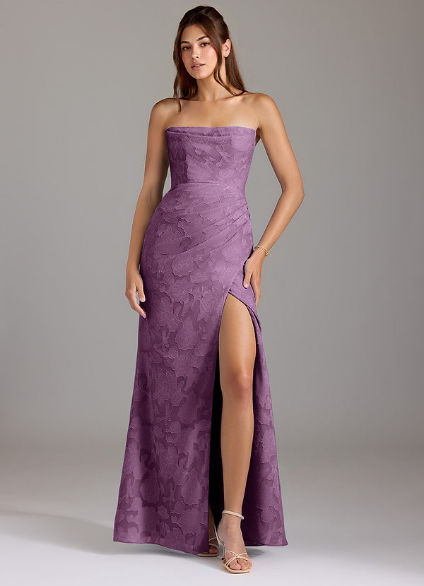 Azazie Leonis Bridesmaid Dresses Wisteria Sheath Strapless Floral Burnout Convertible Dress image1