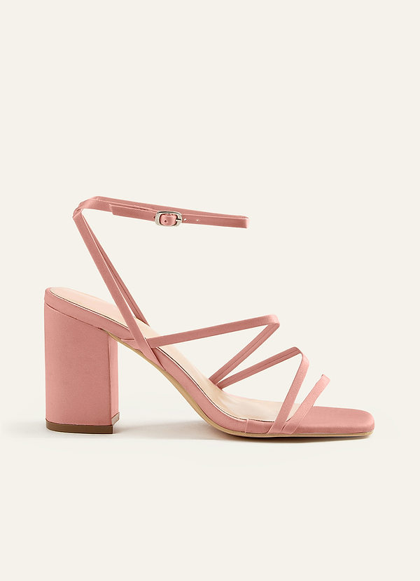 front Matching Color Matte Satin Ankle Strap Block Heel Sandals