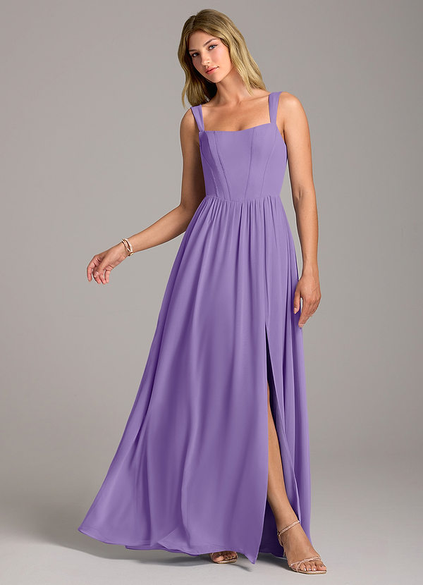 Azazie Rosaline Bridesmaid Dresses Tahiti A-Line Side Slit Chiffon Dress image1