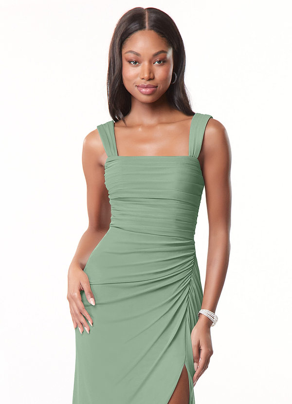 Azazie Jesaphine Brautjungfernkleider Etui Gerafft Gittergewebe Kleid Matcha image1
