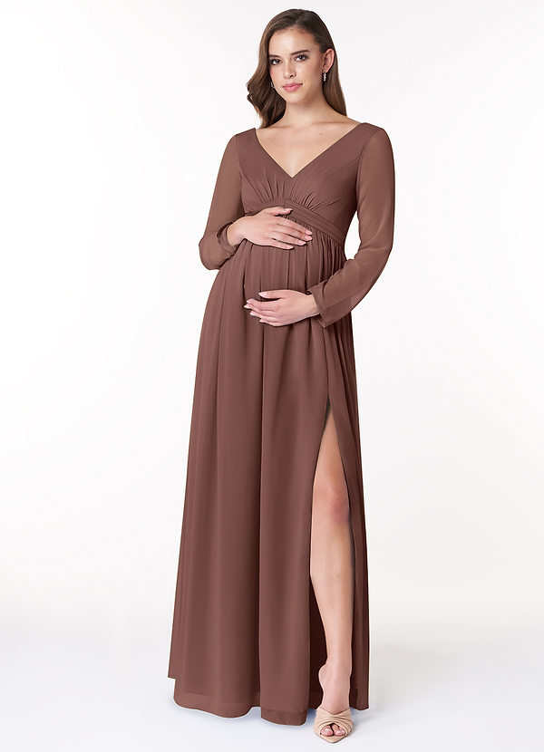 Azazie Teton Brudepigekjoler til gravide A-Line Langærmet Chiffon Gulv-længde Kjole image1