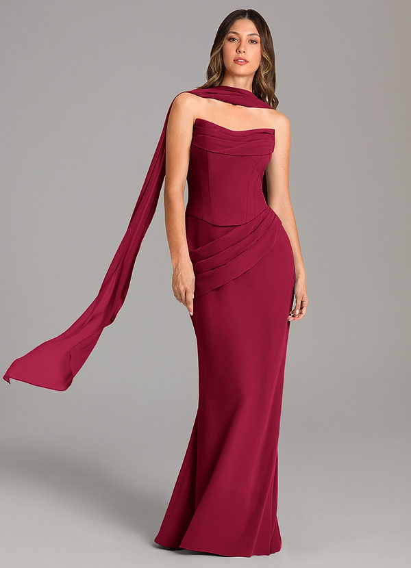 Azazie Sorrel Robes de demoiselle d'honneur Robe Sirène en Mousseline de soie Corset Bourgogne image1