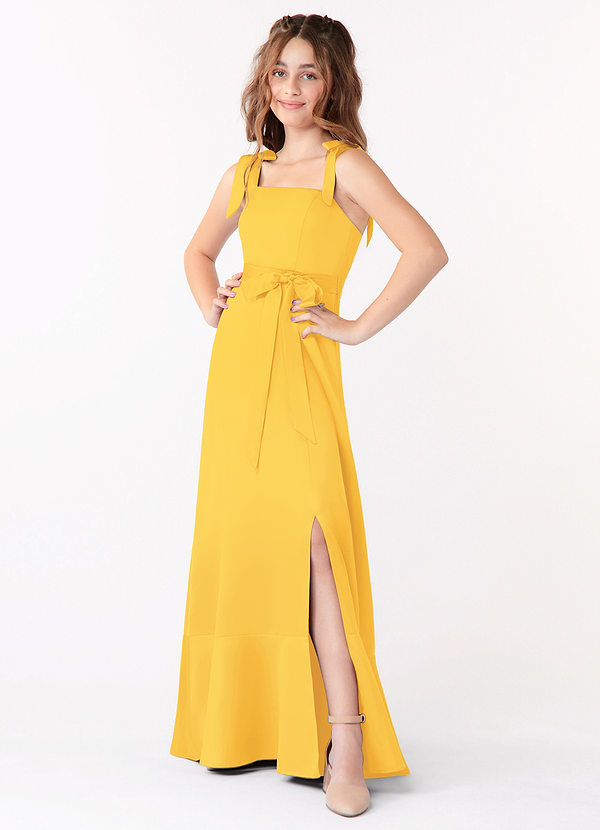 Two Layers Ruffles Junior Bridesmaid Dresses Marigold