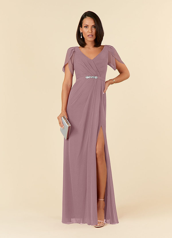 Azazie Marianne Mother of the Brides Dresses Dusty Rose Sheath V-Neck Pleated Chiffon Dress image1