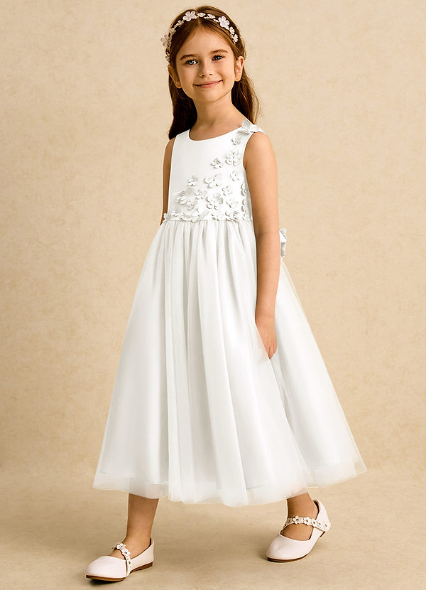 Azazie Malva Flower Girl Dresses Ivory Ball-Gown Bow Tulle Dress image1