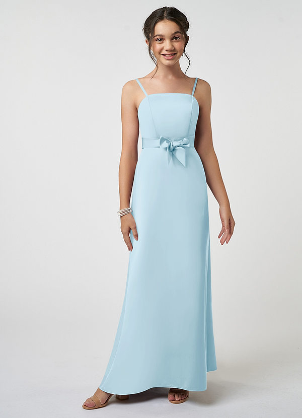 Azazie Anina Junior Robe Trapèze en Satin extensible Arc Bleu Ciel image1