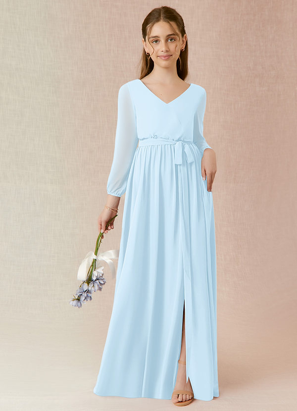 Azazie Angelica Junior Abito A-Line in Chiffon Plissettato Azzurro image1
