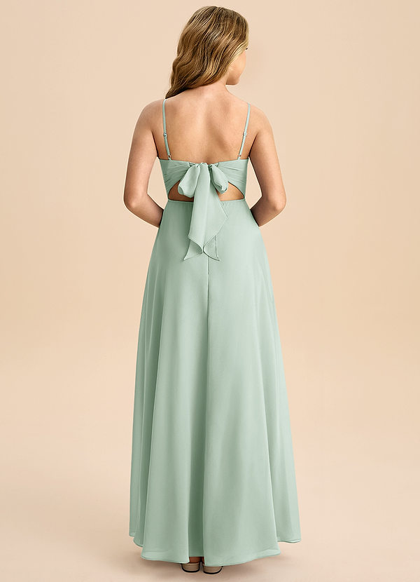 Azazie Shale Junior Agave A-Line Bow Chiffon Dress image1
