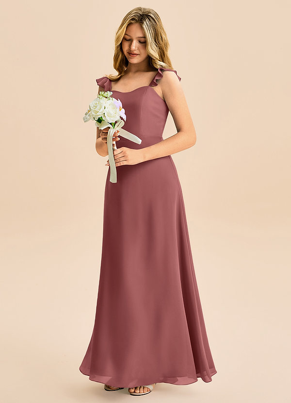 Azazie Mavie Junior Vestido de Amatista de Gasa de Corte en A con Volante image1