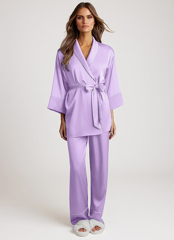front Lilac Satin Trim Pajama Set