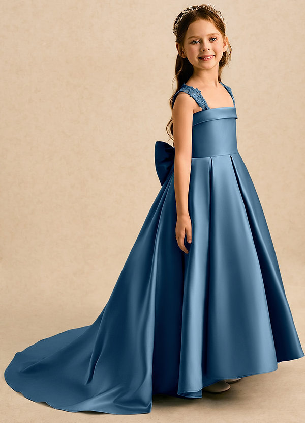 Azazie Genie Flower Girl Dresses Bermuda Ball-Gown Off the Shoulder Matte Satin Dress image1