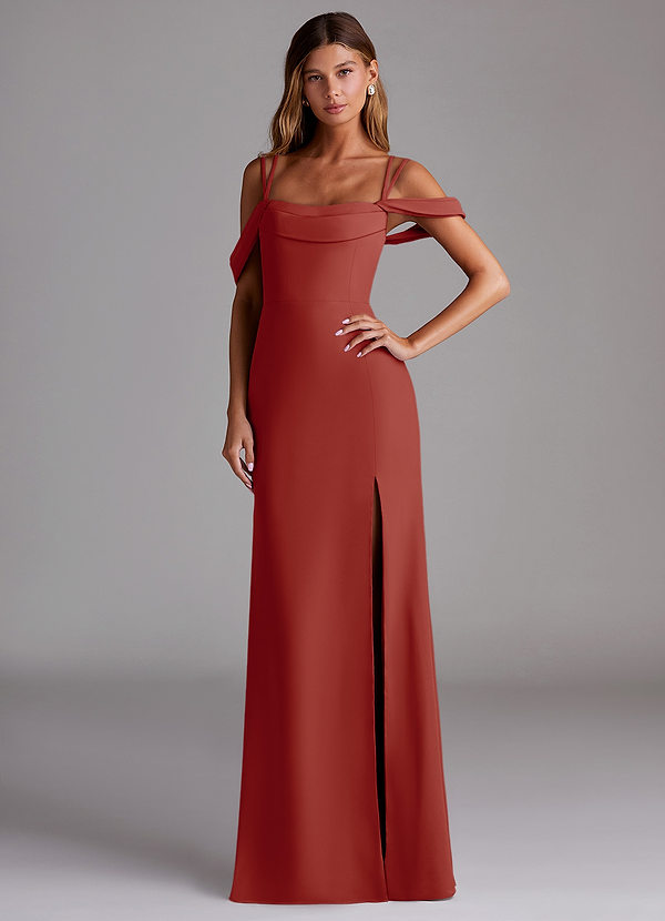 Azazie Callan Bruidsmeisjesjurken Converteerbaar Jurk van Chiffon met Zeemeermin Geplooid Terracotta image1