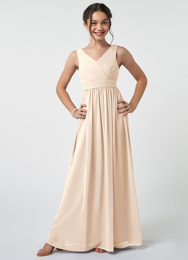 Azazie Kora Junior White Alabaster A-Line Pleated Chiffon Dress image1