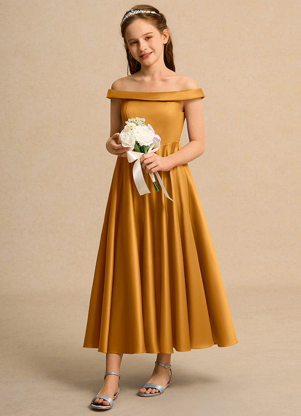 Azazie Teeny Junior Formal Klänningar för brudeflicka Klä A-Line i Matt satäng Plisserad image1