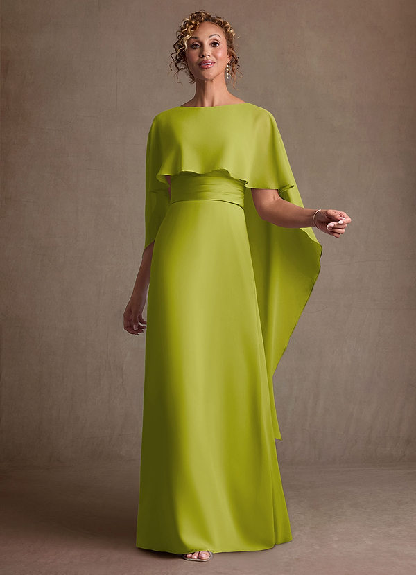 Azazie Marilla Robe Mère de la Mariée & du Marié Robe Trapèze en Mousseline de soie Plissée Citronnelle image1