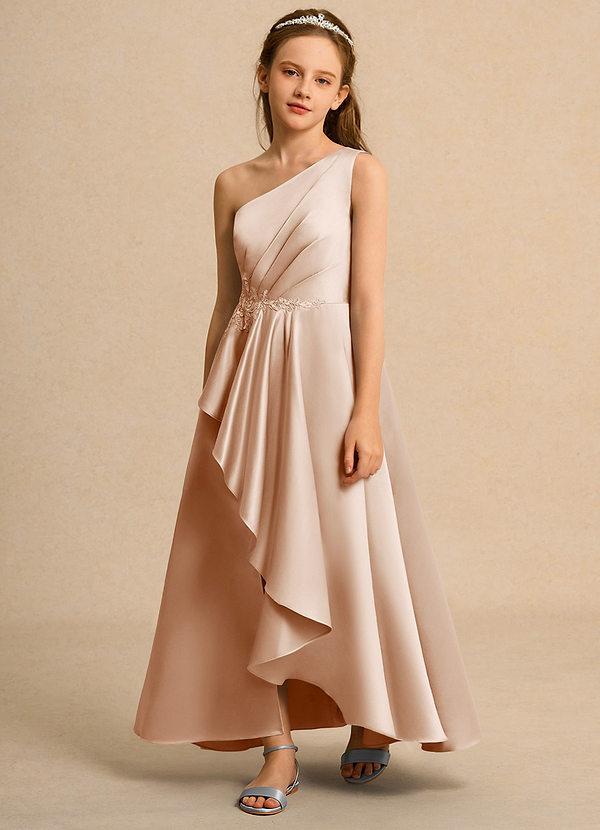 Azazie Taffy Junior Formal Vestidos de Niña de Flores Vestido de Rosa Inglesa de Satin Mate de Corte En A con Encaje image1