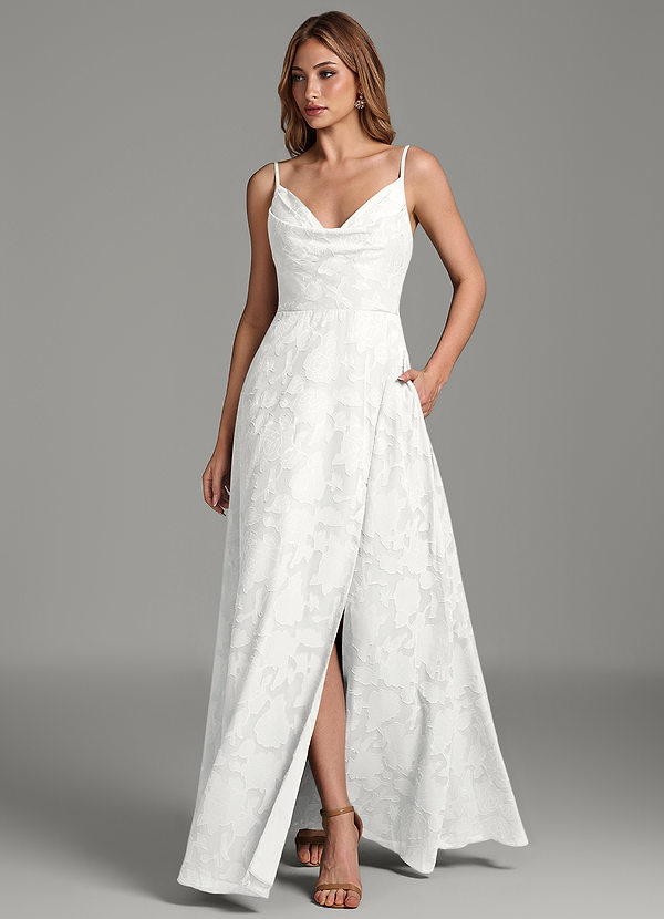 Azazie Sarella Bridesmaid Dresses White A-Line Pleated Floral Burnout Dress image1