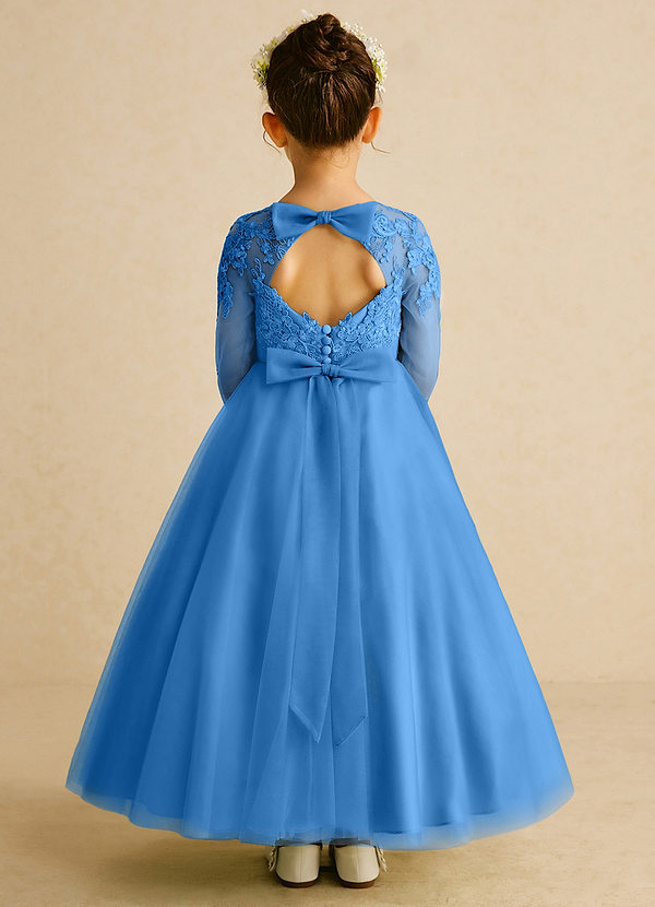 Azazie Precious Flower Girl Dresses Blue Jay A-Line Lace Tulle Dress image1