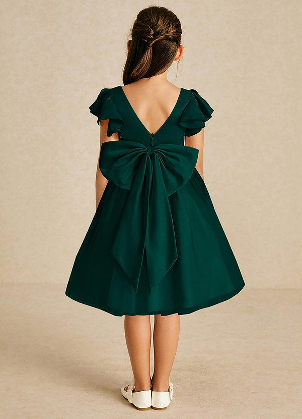Azazie Kaeya Robes de Fillette d'Honneur Robe Trapèze en Tulle Arc Vert Pin image1