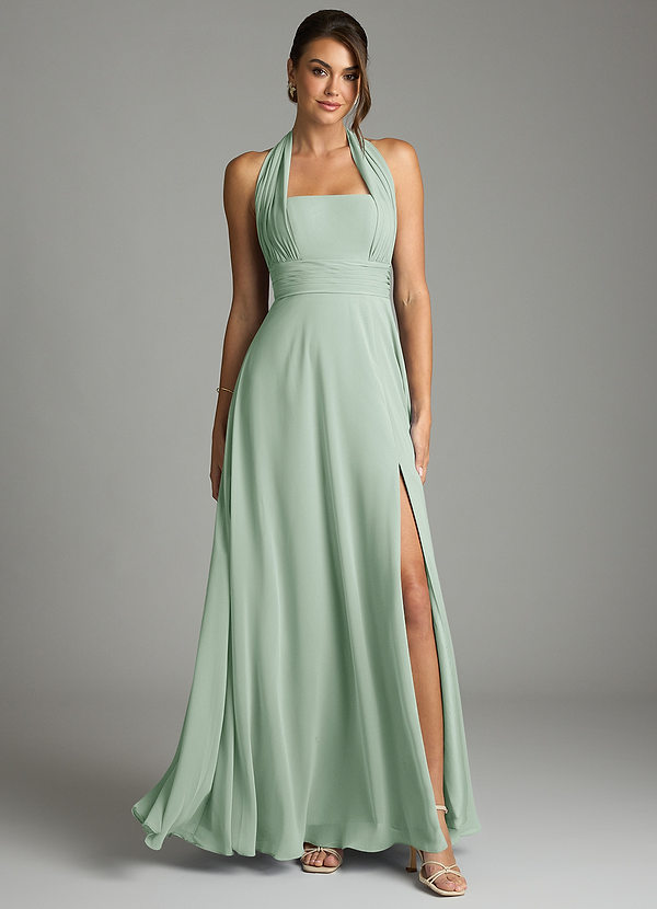 Azazie Tamira Suknie dla druhen Linia A Pofałdowany Szyfon Do ziemi Sukienka image1