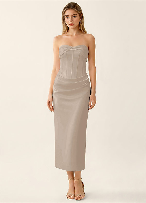 Georgina Vanilla Satin Corset Mermaid Midi Dress image1
