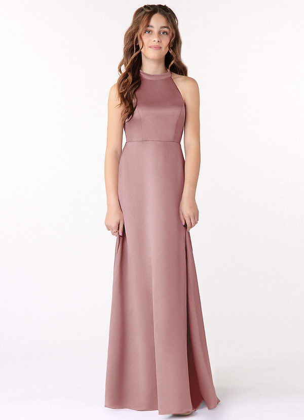 Azazie Laurel Junior Dusty Rose A-Line Matte Satin Dress image1